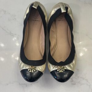 Tory Burch Metallic Gold and Black Flats